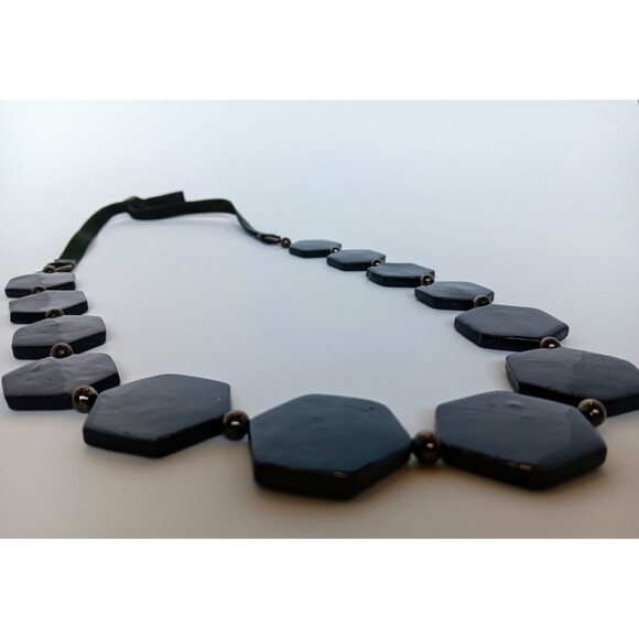 Express Signed Black Geometric Hexagon Statement Necklace 28-30 in - Picture 8 of 10